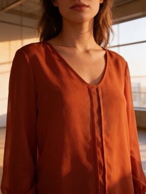 Kokoon Women's Rust Milly V-Neck Long Sleeve Blouse NWT